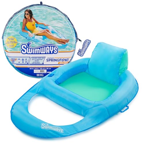 SwimWays Spring Float Premium Recliner Pool Lounger with Hyper-Flate Valve, Inflatable Pool Float, Blue