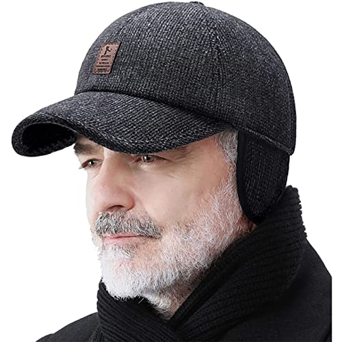 Winter for Men Outdoor Hat, Adjustable Warm Sport Golf Baseball Cap Hats Dad Caps Earflaps Thicken 55-60CM (Brown) (Cotton, Black)