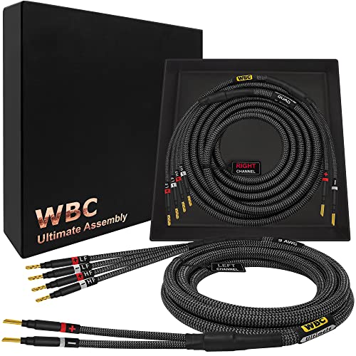 WORLDS BEST CABLES 8 Foot Ultimate - 9 AWG - Ultra-Pure OFC - Premium Audiophile HiFi Bi-Wire Speaker Cable Pair with Eminence Gold Banana Plugs & Carbon Tweed Jacket