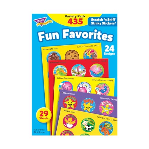 Trend Enterprises: Fun Favorites, Scented Scratch 'N Sniff Stinky Stickers, Fun for Rewards, Incentives, Crafts and as Collectibles, 24 Different Designs, 29 Sheets Included, for Ages 3 and Up