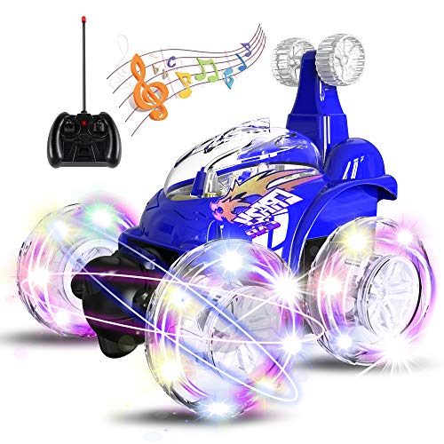 UTTORA Remote Control Car for Kids, 2.4GHz 2 in 1 RC Stunt Car, Double Sided 360°Flips Rotating with LED Headlights, Waterproof Stunt Controlled Vehicle with Rotate 360 Car Toy for 8-12 Year