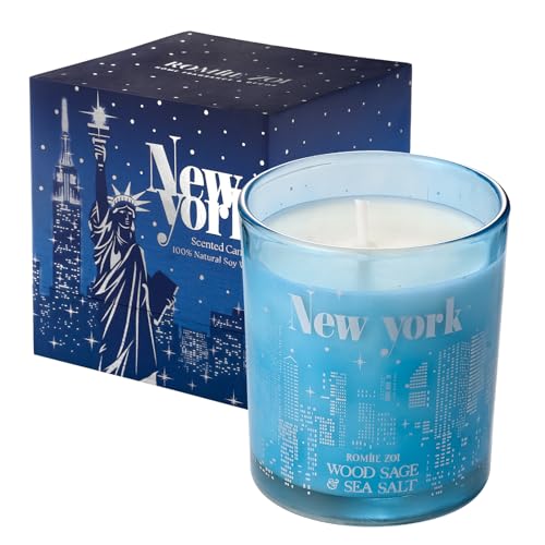 ROMIIE ZOI Scented Candle - New York City with Scent of Wood Sage and Sea Salt- 6oz Aromatherapy Soy Wax Jar Candle for Home, Gifts for Women - 170g