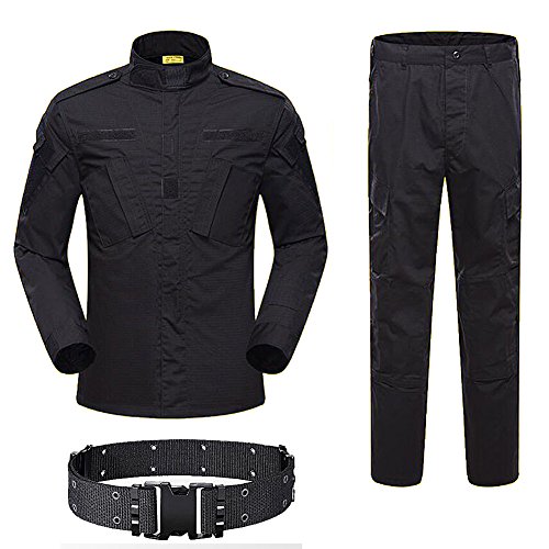 HANSTRONG GEAR Men Tactical BDU Combat Uniform Jacket Shirt & Pants Suit for Army Military Airsoft Paintball Hunting Shooting War Game Black(L)