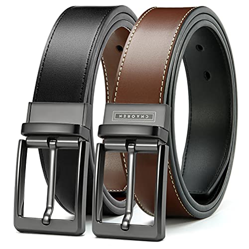 CHAOREN Reversible Belt for Men - Mens Belt Leather 1 3/8' Cognac for Formal Pants - Adjustable Belt Trim to Fit