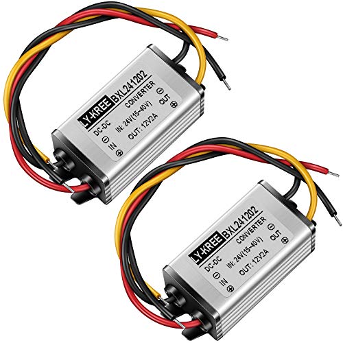 2 Pcs DC Voltage Converter 24v to 12v 2a 24w Power Buck Step Converter Voltage Regulator Down Waterproof Regulator Reducer Adapter for Car Auto Vehicle Boat Solar System, Accept Dc15-40v Inputs