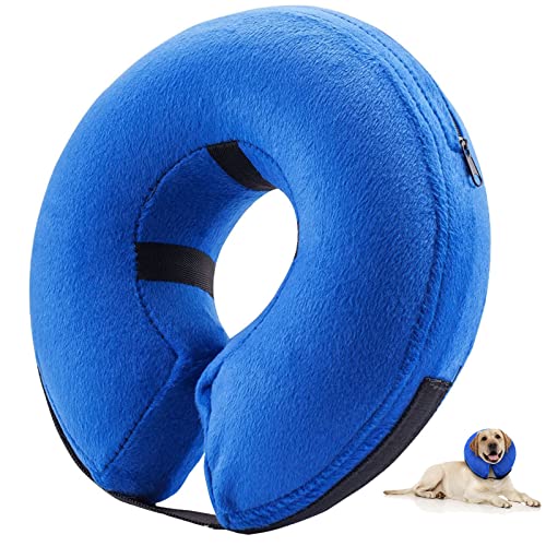 E-KOMG Dog Cone After Surgery, Protective Inflatable Collar, Blow Up Dog Collar, Pet Recovery Collar for Dogs and Cats Soft (Large(12'-18'), Blue)