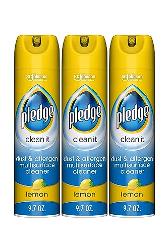 Pledge Dust & Allergen Multisurface Cleaner Spray, Works on Leather, Granite, Wood, and Stainless Steel, Multipurpose Cleaner, Lemon, 9.7 Oz, Pack of 3