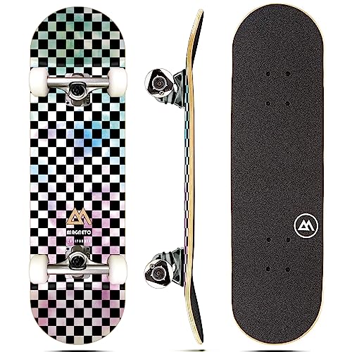 Magneto Complete Skateboard | 9-Layer Maple Wood | ABEC 5 Bearings, Smooth Wheels | Double Kick Concave Deck | Kids Skateboard Cruiser Skateboard | Skateboards for Beginners, Teens & Adults (Tie-Dye)