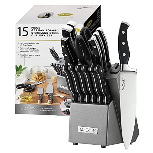 McCook Knife Sets,German Stainless Steel Kitchen Knife Block Set with Built-in Sharpener