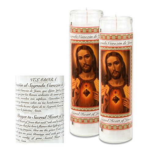 Catholic Prayer Candles Set Of 2 Religious Candles Real Wax (White Poured, Unscented) Candles Extra Long Burn Time Prayer Printed On Each Candle Church Vigil Devotional [BUNDLE, 2 Pcs.]