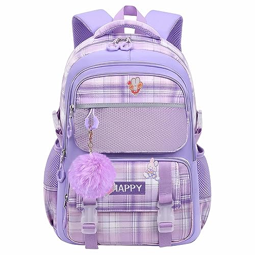 WYCY Kids Backpack School Backpacks for Girls Large Bookbags for Teen Girls Cute Book Bag with Compartments (Lattice Purple)