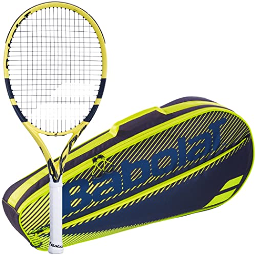 Babolat Aero 112 Strung Tennis Racquet (4 3/8' Grip) Bundled with a Pink RH3 Club Essential Tennis Bag