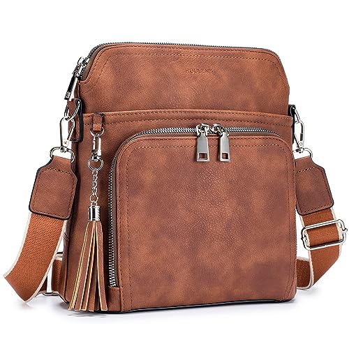 Roulens Crossbody Purse for Women,Lightweight Medium Crossbody Bag Soft Leather Women's Shoulder Handbags with Tassel