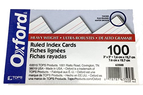 Oxford Heavy Weight Index Cards, 3' x 5', Ruled, White, 100/Pack, Sold As 4 Packs - Bundle Includes Plexon Ballpoint Pen