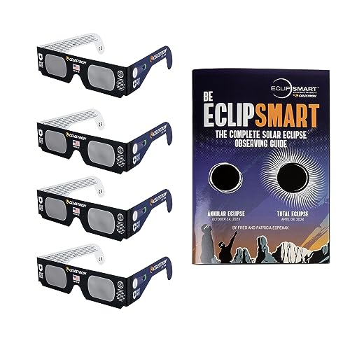Celestron EclipSmart Solar Shades Observing Kit Includes Four ISO Certified Solar Eclipse Glasses & 2017 Total Solar Eclipse Guidebook