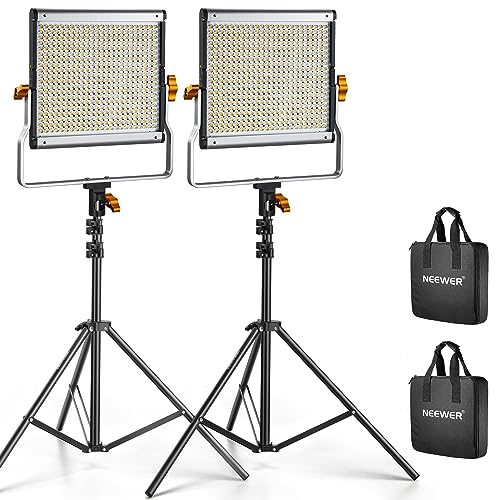 Neewer 2 Packs Dimmable Bi-Color 480 LED Video Light and Stand Lighting Kit Includes: 3200~5600K CRI 96+ LED Panel with U Bracket, 75 inches Light Stand for YouTube Studio Photography, Video Shooting