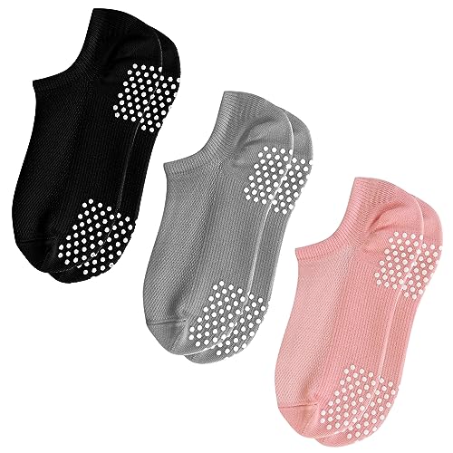 COZYOFFI Grip Socks No Show: Pairs with Low Cut Shoes, Sneaker Black Grey Pink