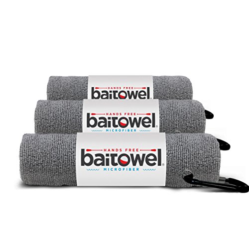 Bait Towel 3 Pack Gray Fishing Towels with Clip, Plush Microfiber nap Fabric, 16x16, The Original Bait Towel Value 3 Pack (Overcast Gray)