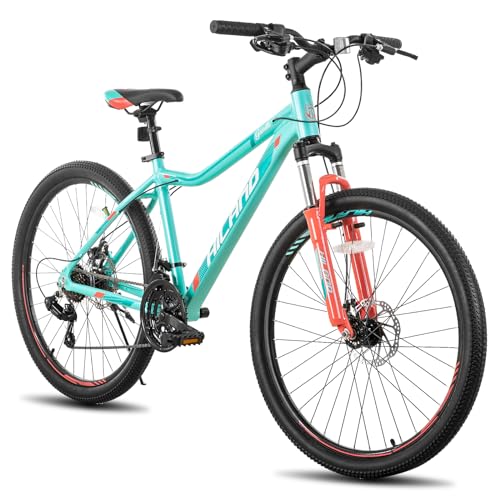 Hiland 26 Inch Mountain Bike for Women, 21 Speed with Lock-Out Suspension Fork, Dual Disc Brakes, Aluminum Frame MTB, Adult Ladies Womens Bike Mens Bicycle