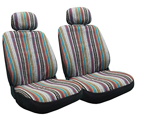 4 Pc Universal Baja Inca Saddle Mexican Blanket Front Seat Covers Pair Low Back