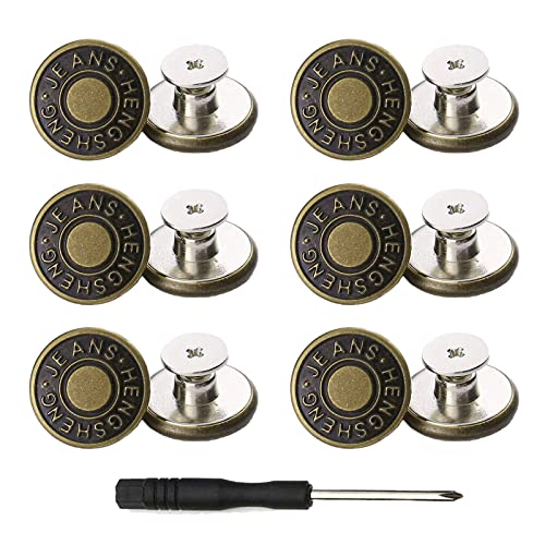 YouOKLight Buttons for Jeans,17 mm no-sew nailess Removable Metal Jeans Buttons Replacement Repair Combo Thread Rivets and Screwdrivers,12 Replacement Buttons, Simple Installation, Reusable.