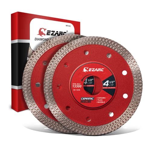 EZARC 4-1/2 inch Super Thin Diamond Blade, Diamond Saw Blades for Angle Grinder, 4.5' Tile Blade for Smooth Cutting Porcelain Ceramic Granite Marble Tile (2-Pack)