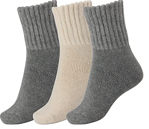 BomKinta Women Winter Solid Boots Socks Thick Warm Wool Socks Cozy Crew Socks for Women Christmas Gift, Gray Cream, Medium