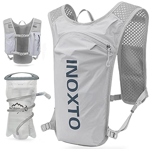 INOXTO Running Hydration Vest Backpack,Lightweight Insulated Pack with 1.5L Water Bladder Bag Daypack for Hiking Trail Running Cycling Race Marathon for Women Men (Light gray)