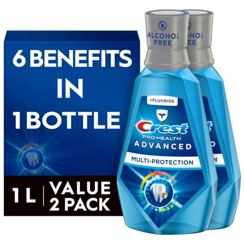 Crest Pro-Health Advanced Mouthwash, Alcohol Free, Multi-Protection, Fresh Mint, 1 L (33.8 fl oz), Pack of 2