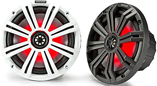 KICKER KM65 6.5-Inch (165mm) Marine Coaxial Speakers with 3/4-Inch Tweeters, LED, 4-Ohm, Charcoal and White Grilles