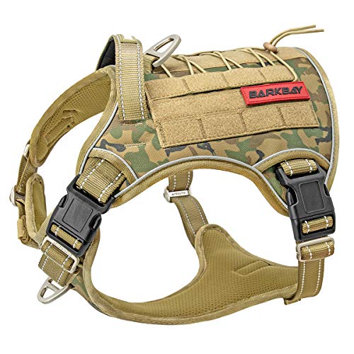 Tactical Dog Harness Large,Military Service Weighted Dog Vest Harness Working Dog MOLLE Vest with Loop Panels,No-Pull Training Harness with Leash Clips for Walking Hiking Hunting(Camo,L)