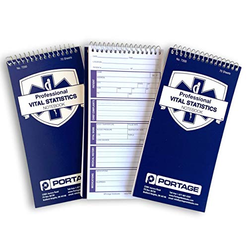 EMT/First Responders Vital Statistics Notebook – 8” x 4” Medical Notebook for Vital Signs and Additional Patient Information – 210 Pages (3 Pack)