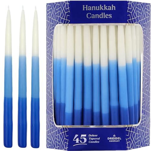 The Dreidel Company Deluxe Tapered Hanukkah Menorah Tri Color Blue, Blue, and White, Candles for All 8 Nights of Chanukah (Single)