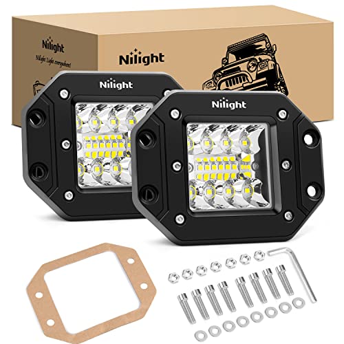 Nilight 2PCS 42W Flush Mount LED Light Pods Upgraded Spot Flood Combo Driving Light LED Work Light Backup Reverse Light Grill Mount Light for Offroad 4x4 Truck SUV