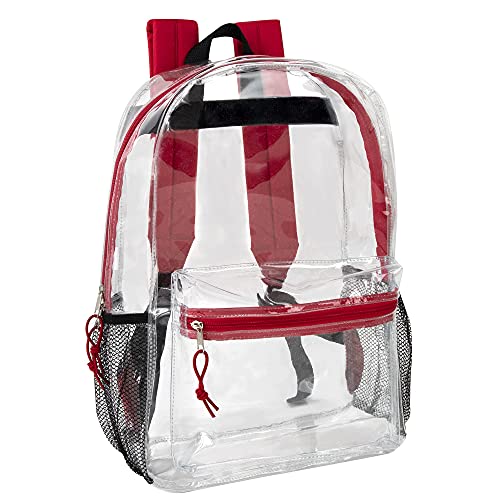 Clear Backpack Heavy Duty Transparent Bookbag for Kids, Boys, Girls, School, Travel, Stadium Approved (Red)