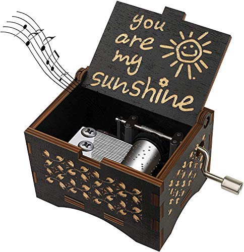 Dream Loom Wooden Music Box, Hand Cranked Laser Engraved Small Musical Boxes for Kids, Play You are My Sunshine Melody