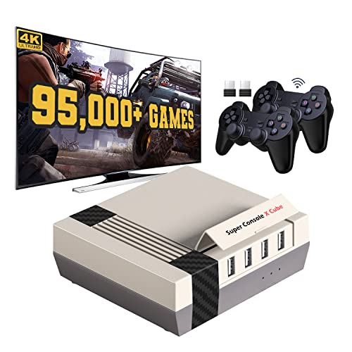 Retro Video Game Console, Super Console X Cube Built-in 95,000+ Games, TV&Game Systems in 1, Game Consoles Support for 4K TV 1080P HD Output, 4 USB Port, LAN/WiFi, with 2 Wireless Controllers(128GB)
