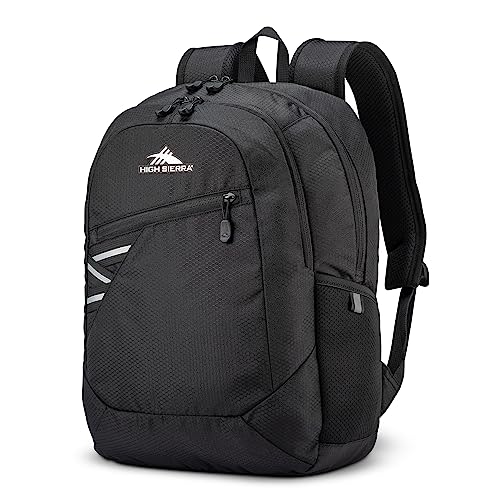 High Sierra Outburst 2.0 Carry-On Daypack Book Bag with Padded Laptop Tablet Sleeve, 360 Degree Reflectivity, Fits Most 15.6' Laptops, 28L, Black