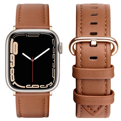 SWEES Leather Band Compatible for iWatch 38mm 40mm, Genuine Leather Replacement Strap Rose Gold Buckle Compatible iWatch Series 6 5 4 3 2 1 Sports & Edition Women And Men, Classic Brown