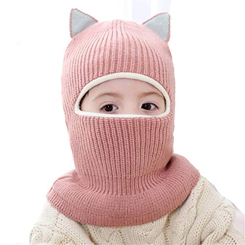 Cat Ear Baby Girls Boys Winter Hat Toddler Knitted Hood Scarf Beanies with Fleece Lining (G)