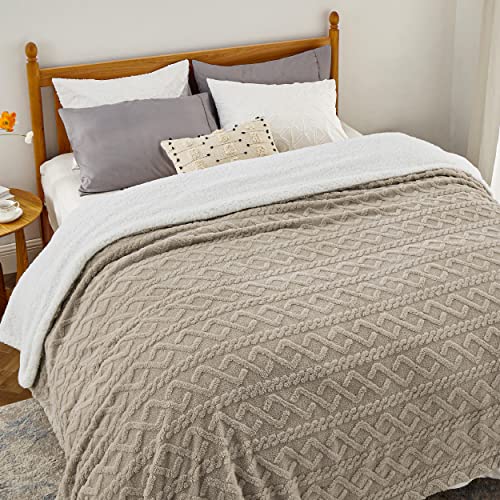 Bedsure Sherpa Queen Size Blanket for Bed - Fuzzy Soft Cozy Blanket Queen Size, Fleece Thick Warm Blanket for Winter, Beige, 90x90 Inches