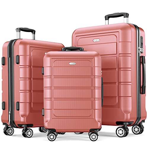 SHOWKOO Luggage Sets Expandable PC+ABS Durable Suitcase Sets Double Wheels TSA Lock Rose Gold 3pcs