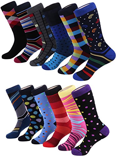 Marino Men's Dress Socks - Colorful Funky Socks - Cotton Fashion Patterned Socks - 12 Pack - Cool Collection - 10-13