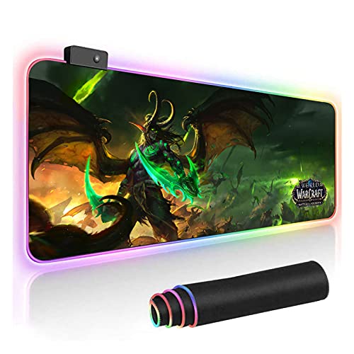 Illidan World of Warcraft RGB Soft Gaming Mouse Pad Large Oversized Glowing Led Extended Mousepad Non-Slip Rubber Base Computer Keyboard Pad Mat 31.5X 11.8in