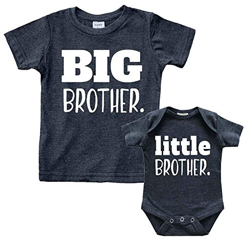 Big Brother Little Brother Shirts Matching Outfits Sibling Gifts Baby Set (Charcoal Black, Kids (3Y) / Baby (1-3M))