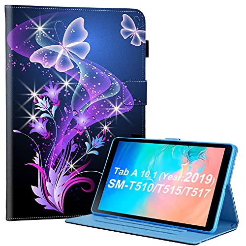 Dteck Case for Samsung Galaxy Tab A 10.1 (2019) Tablet, Model SM-T510/SM-T515/SM-T517 Case 10.1' - [Multi-Angle Viewing Stand] Protective Leather Case Lightweight Folio Cute Cover, Purple Butterfly