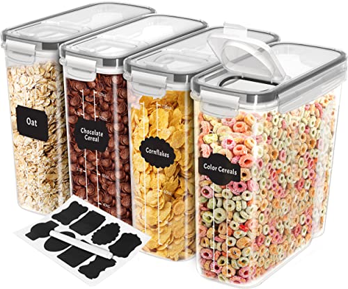 Utopia Kitchen Cereal Containers Storage - 4 Pack & 4 Liter Airtight Food Storage Containers & Cereal Dispenser For Pantry Organization And Storage - Canister Sets For Kitchen Counter
