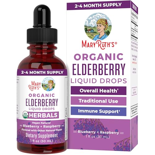 MaryRuth Organics Elderberry Syrup | USDA Organic Elderberry | Sugar Free Adults & Kids Immune Support Supplement for Ages 1+ | Clean Label Project Verified, Vegan, Non-GMO, Gluten Free | 1 Fl Oz