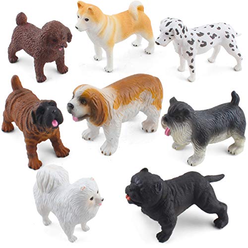 DINOBROS Dog Figurines Playset 8PCS Realistic Detailed Plastic Puppy Figures Toy Dogs Cake Topper for Kids