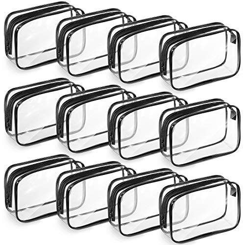 Weewooday 12 Pieces Clear Cosmetics Bag PVC Zippered Clear Toiletry Carry Pouch Portable Cosmetic Makeup Bag Waterproof Makeup Bag Vinyl Plastic Organizer Case for Vacation, Bathroom and Organizing